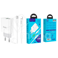 Сетевое зарядное устройство USB/Type-C Hoco C80A (20W, QC3.0, PD, 2 порта, кабель Type-C-Lightning) Белый