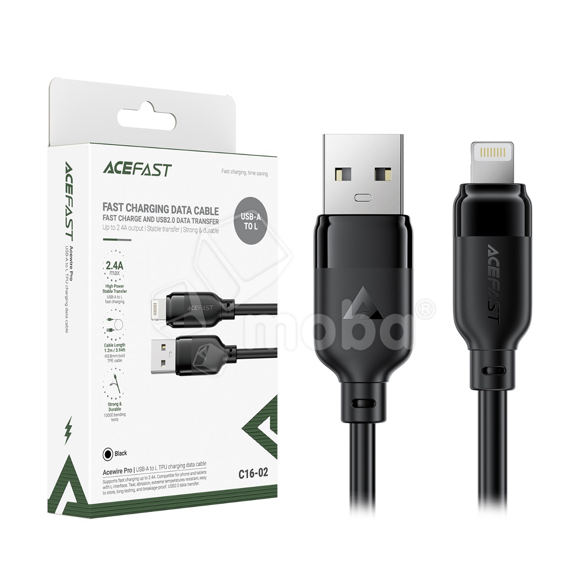 Кабель USB - Lightning Acefast C16-02 (2.4A, 1.2 м) Черный