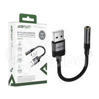 Адаптер USB - "3,5 мм" Jack Acefast J13 (оплетка нейлон) Черный