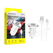 Автомобильное зарядное устройство USB Borofone BZ12 (12W, 2 порта, кабель MicroUSB) Белый