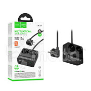 Сетевой фильтр с портами Hoco AC27 (2500W, QС3.0, PD, 2 розетки + 1 порт USB, 2 порта Type-C, 2 м) Черный