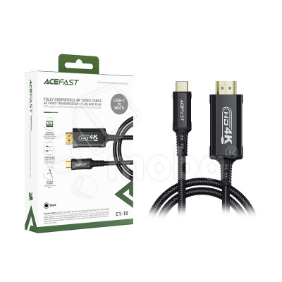 Кабель Type-C - HDMI Acefast C1-10 (ver 2.1, 4K/60 Hz, оплетка нейлон, 1.8 м) Черный