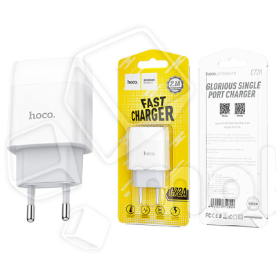 Сетевое зарядное устройство USB Hoco C72A (10.5W) Белый