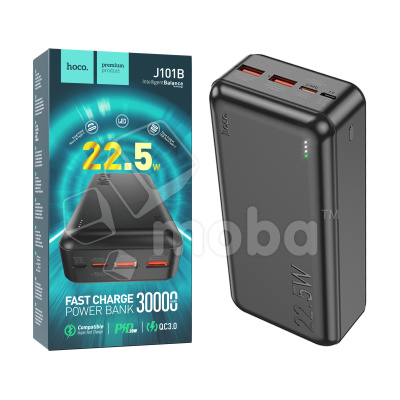 Внешний Аккумулятор (Power Bank) Hoco J101B 30000 mAh (22.5W, QC3.0, PD, 2USB, MicroUSB, Type-C, LED индикатор) Черный