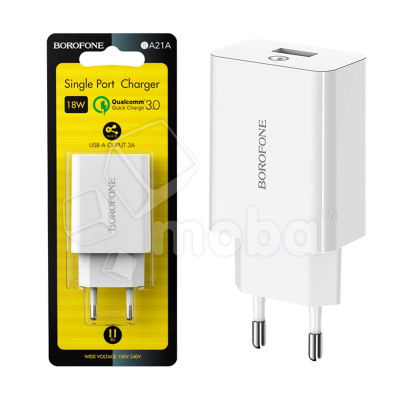 Сетевое зарядное устройство USB Borofone BA21A (18W, QС3.0) Белый