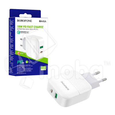 Сетевое зарядное устройство USB/Type-C Borofone BA46A (18W, QC3.0, PD) Белый